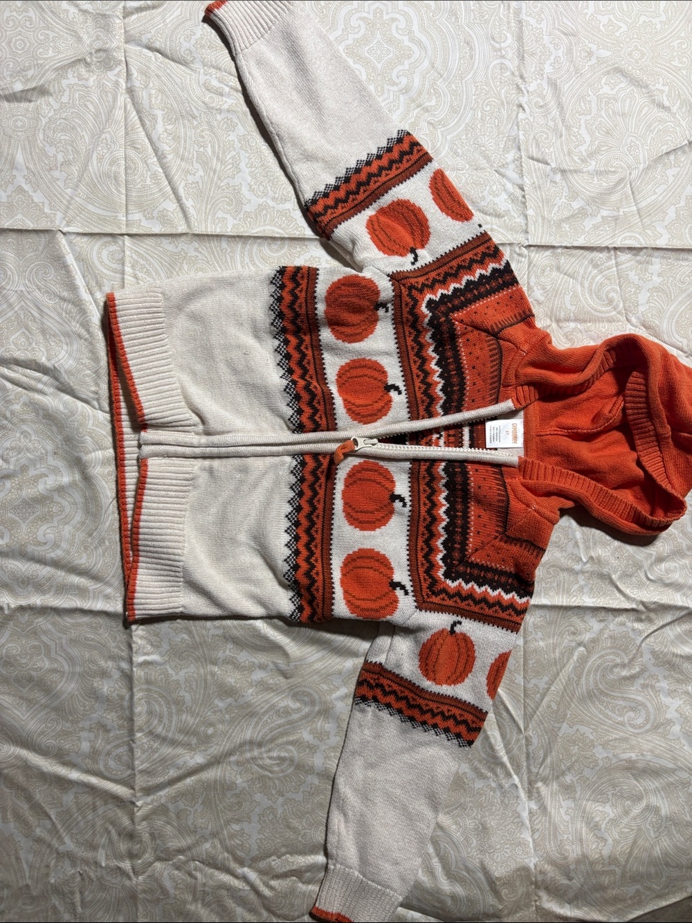 Gymboree Cream & Orange Pumpkin Hooded Zip Sweater